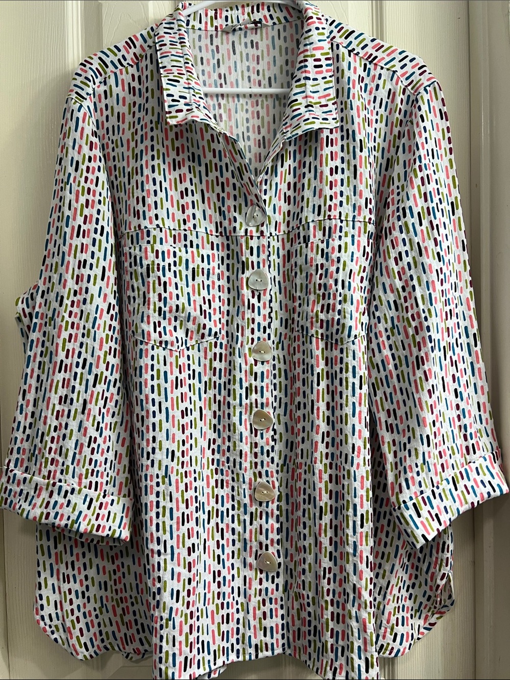 John Mark White Button-Front Shirt with Multicolor Dash Print